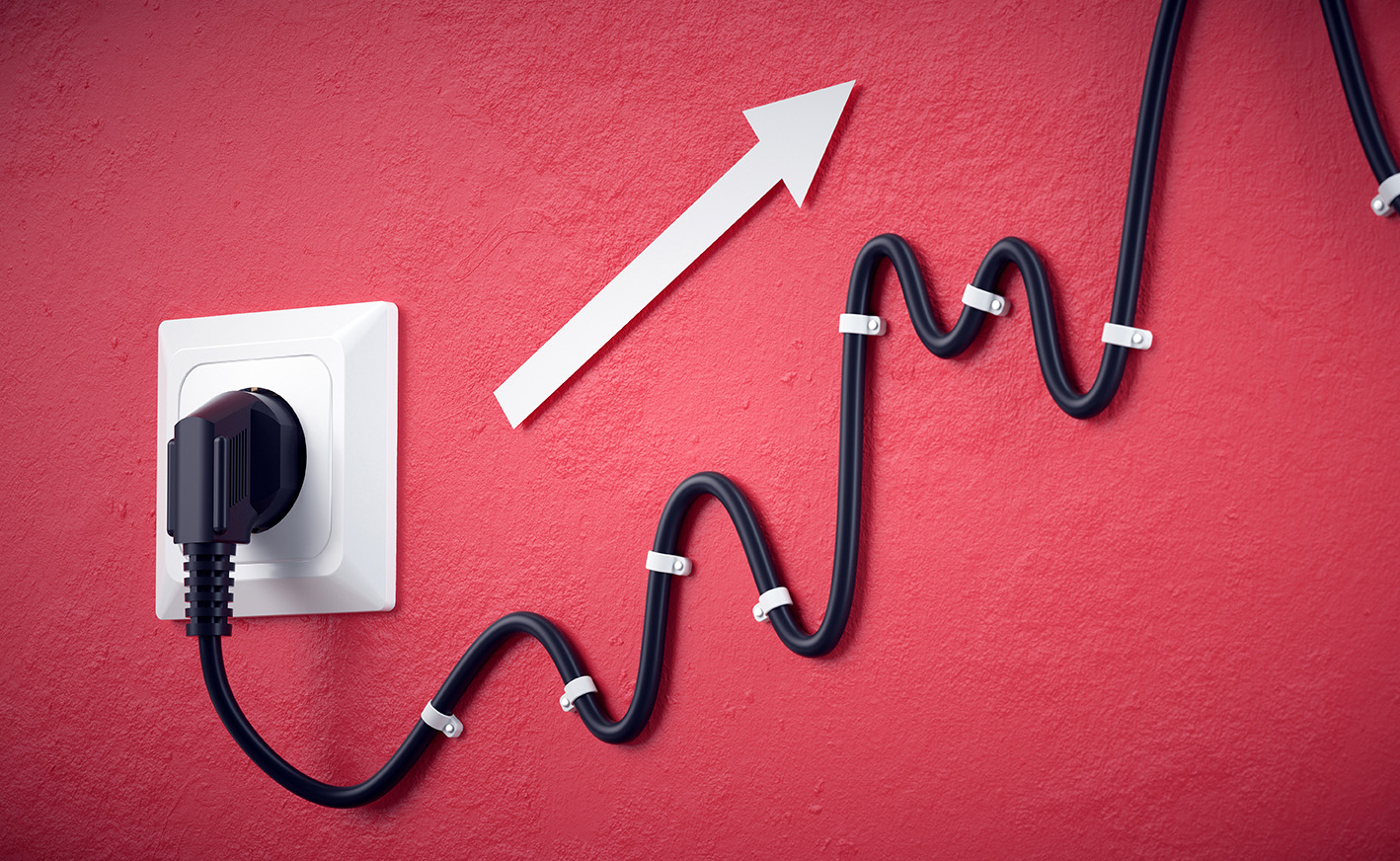 The price of electricity. Plug and cable concept with rising gra